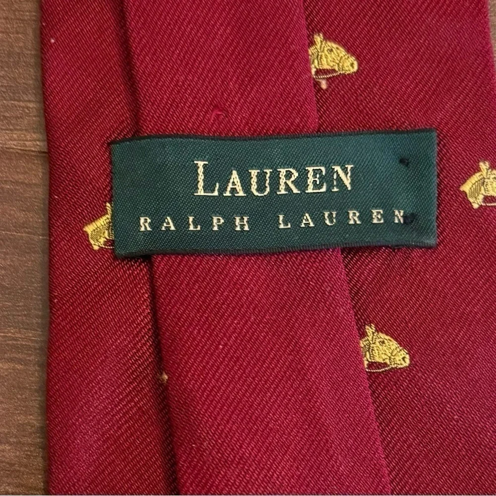 LAUREN Ralph Lauren Red 100% Silk Handmade Jacquard Necktie Made In USA